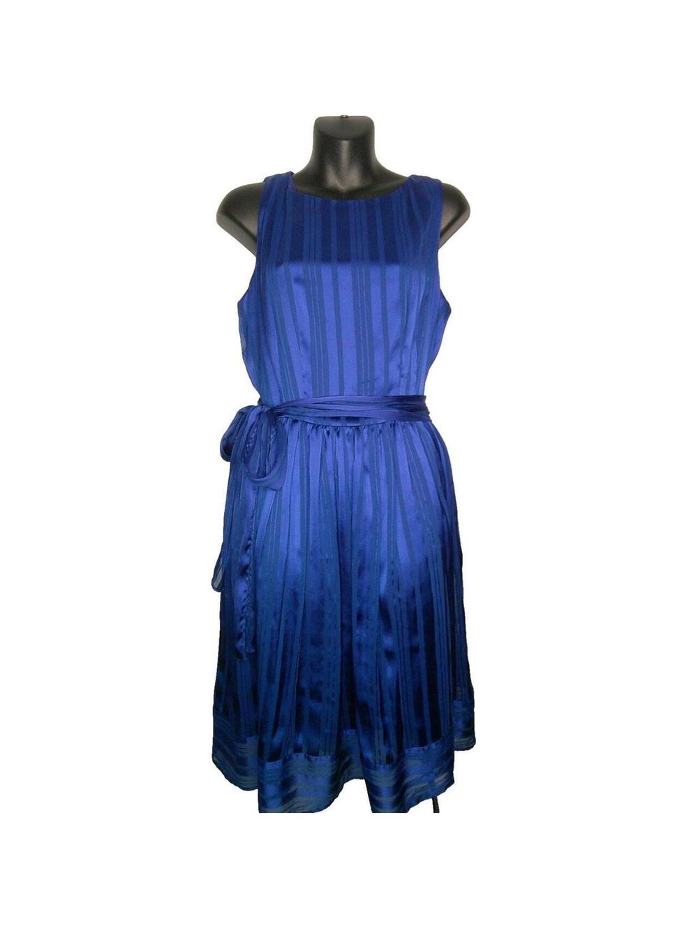 Luxe by Carmen Marc Valvo Blue Striped Sleeveless Dress Size 14